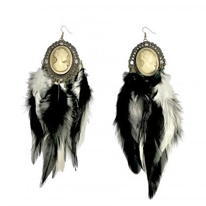 Two Toned Natural Feather Earrings With Resin..